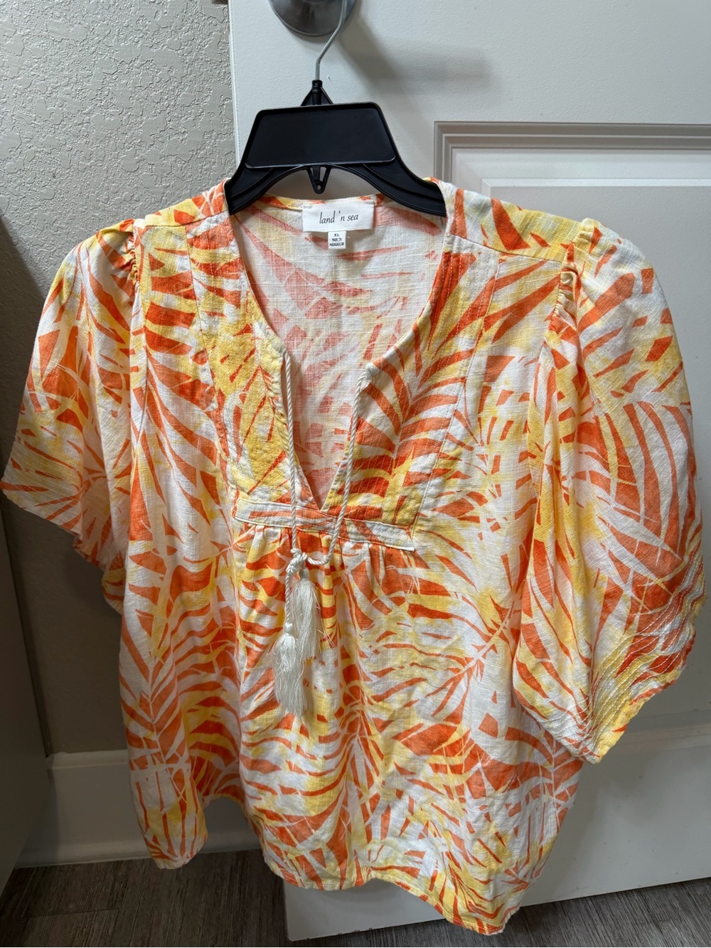 Land n Sea Orange & Yellow Tropical Print Women's Top XL